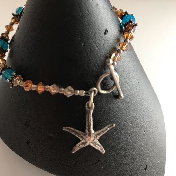 Deadstock NWOT Swarovksi Crystal Sterling Silver Starfish Charm Bracelet 7.5 In - Picture 4 of 8